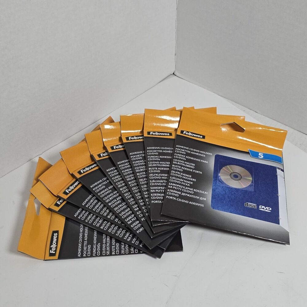 Lot/9 5-Pack Fellowes Adhesive CD/DVD Holders 869911 CRC98315 NEW